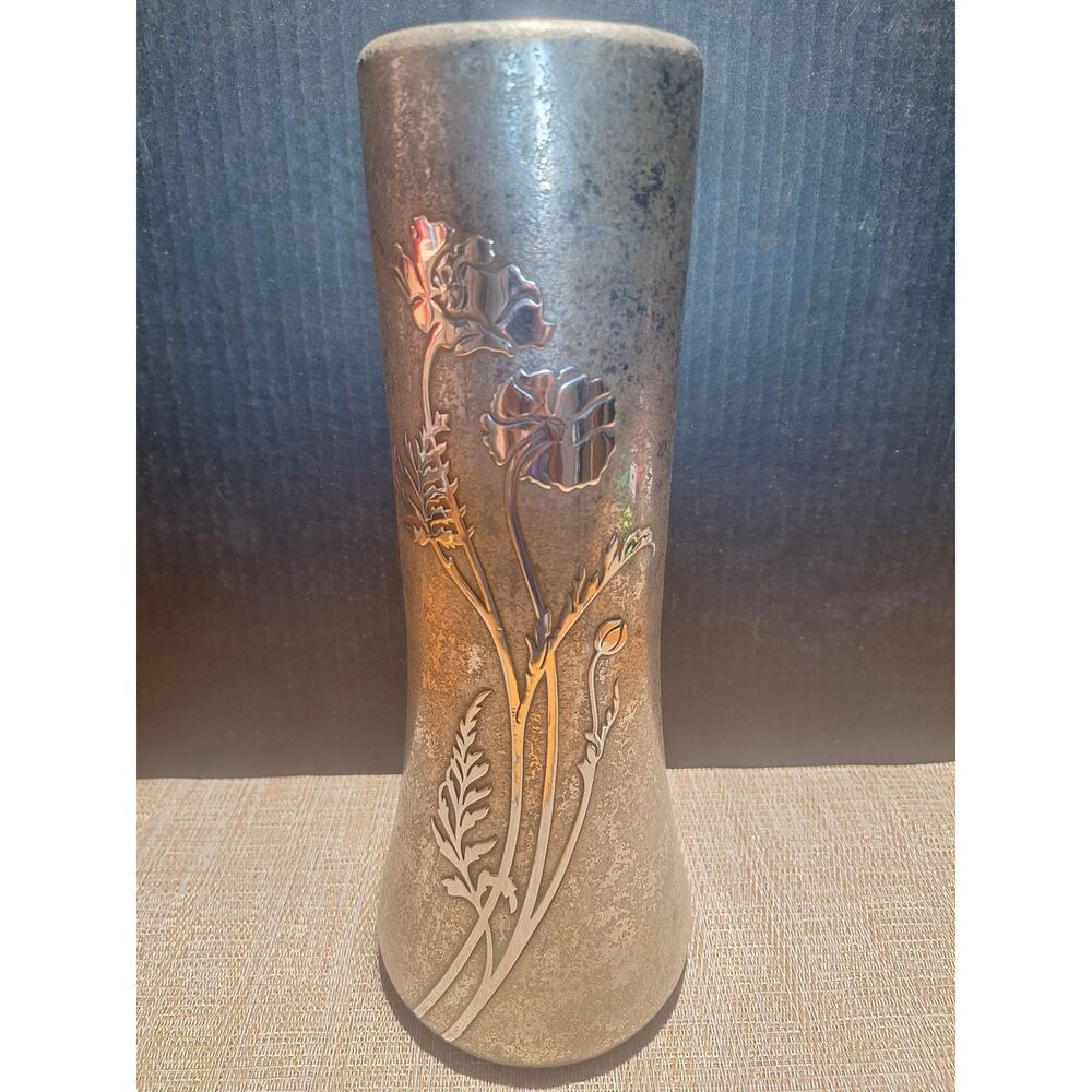Heintz Sterling on Bronze 3809A California Poppy Vase 12⅜ Rare French Gray AMS
